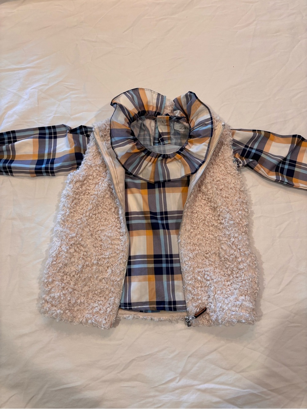 Girls Plaid Ruffle Shirt/Vest